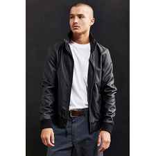 UO Faux Leather Zip Collar Track Jacket