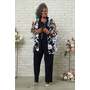 Women's Threadwork Floral Pantsuit with Sheer Bell Sleeves