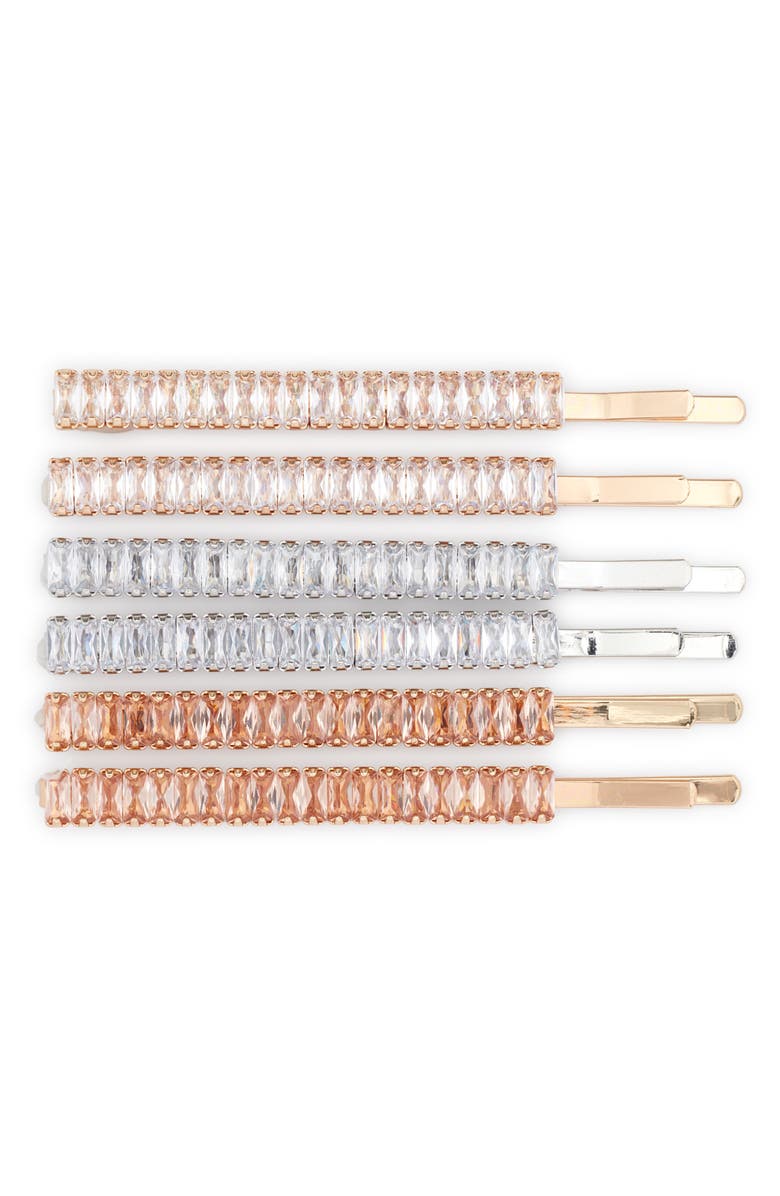Tasha Assorted 6-Pack Rhinestone Bobby Pins, Main, color, Silver