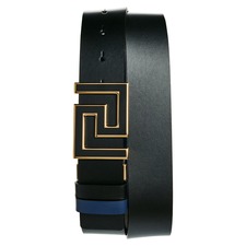 Versace Reversible La Greca Buckle Belt, Main, color, Black Navy Blue Versace Gold
