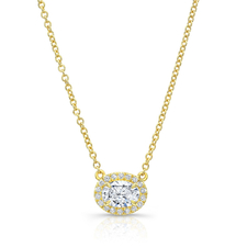 Petite 18k Yellow Gold Pavé Oval Cut Diamond Pendant