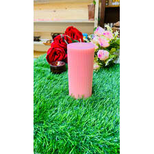 Soy Wax Pink Ribbed Pillar Candles for Home Decor/ Candlelight Dinner