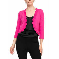 Chic Layers: Zac &amp; Rachel 3/4 Sleeve Open-Faced Shrug with Tiered Scallop Details