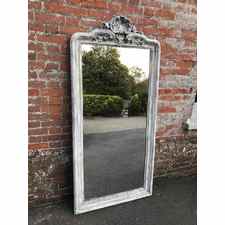 A Fabulous large Antique 19th Century French carved wood distressed painted Mirror.