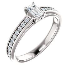 0.25 Ct Emerald Diamond Cathedral Style Engagement Ring