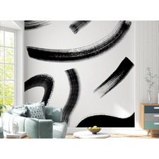 Peel and Stick Modern Art Black Brushstrokes Wallpaper