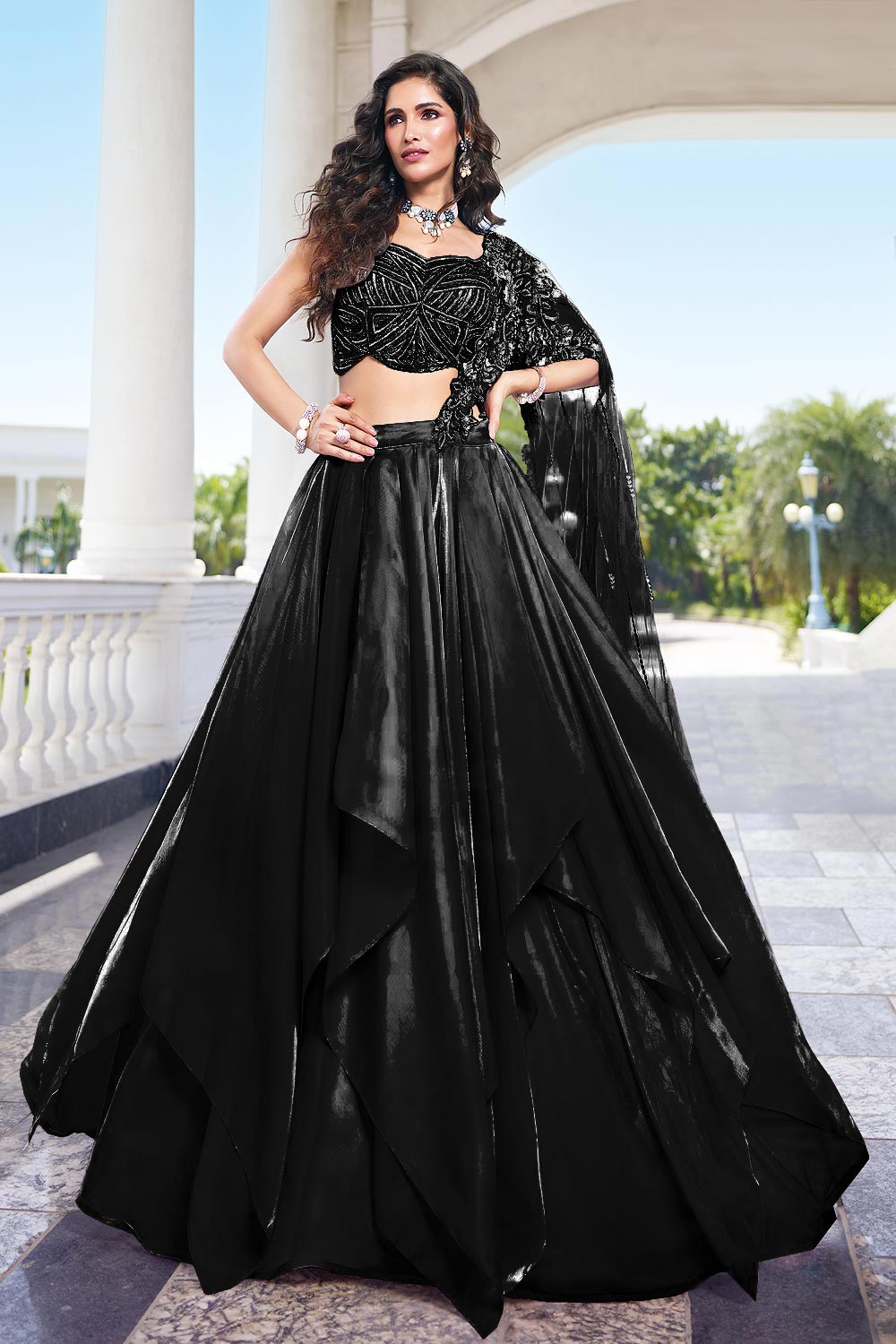 Black Tissue Organza Silk L...