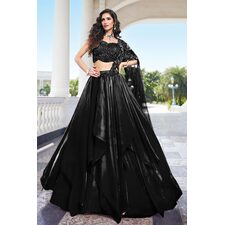 Black Tissue Organza Silk Lehenga Set With Attached Dupatta