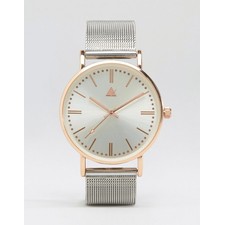Silver & Rose Gold Clean Mesh Strap Watch
