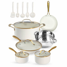 Gotham Steel Naturals Cream 15 Pc Heavy Duty Nonstick Ceramic Cookware Set With Cooking Utensils