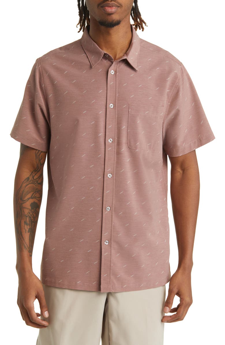 Vuori Bridge Athletic Fit Short Sleeve Performance Button-Up Shirt, Main, color, Light Terracotta Dagger