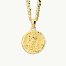 Gold Plated Sterling Silver 16mm Round St Christopher Necklace