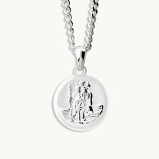 Sterling Silver 16mm Round St Christopher Necklace