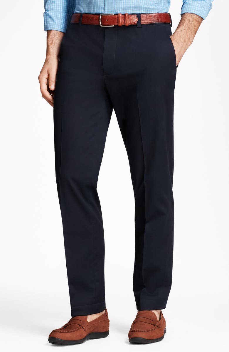 Brooks Brothers Advantage Flat Front Stretch Twill Chinos, Main, color, Navy