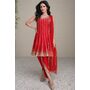 Red Silk Embroidered Dhoti Pant Kurta Set