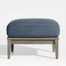 View Andorra Weathered Grey Wood Outdoor Ottoman with Harbor Blue Sunbrella ® Cushion - image 1 of 6