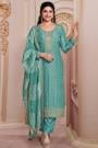 Aqua Green Silk Embroidered...