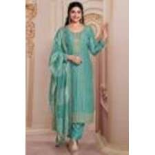 Aqua Green Silk Embroidered Salwar Kameez