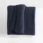 View Deep Indigo Wool Blend 70''x55" Fisherman Knit Throw Blanket - image 1 of 8