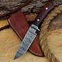 Custom Handmade Hunting Knife with Full Tang Damascus Steel Blade and Rosewood Handle - 8.25 Inches