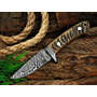 Custom Handmade Damascus Steel Blade Skinning Knife with Sheep Horn Handle, 8-Inch Overall Length, and Leather Sheath - Perfect for Hunters