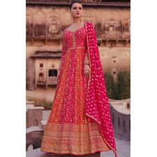 Pink &amp; Orange Georgette Embroidered Anarkali Suit