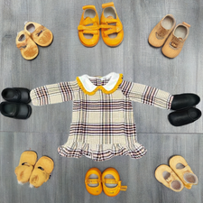 Baby Girl Stripped Plaid Print Frilled Collar Long Sleeve Shirt