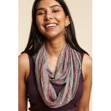Grey Boho Fiber Infinity Scarf on model