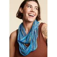 Blue Boho Fiber Infinity Scarf on model