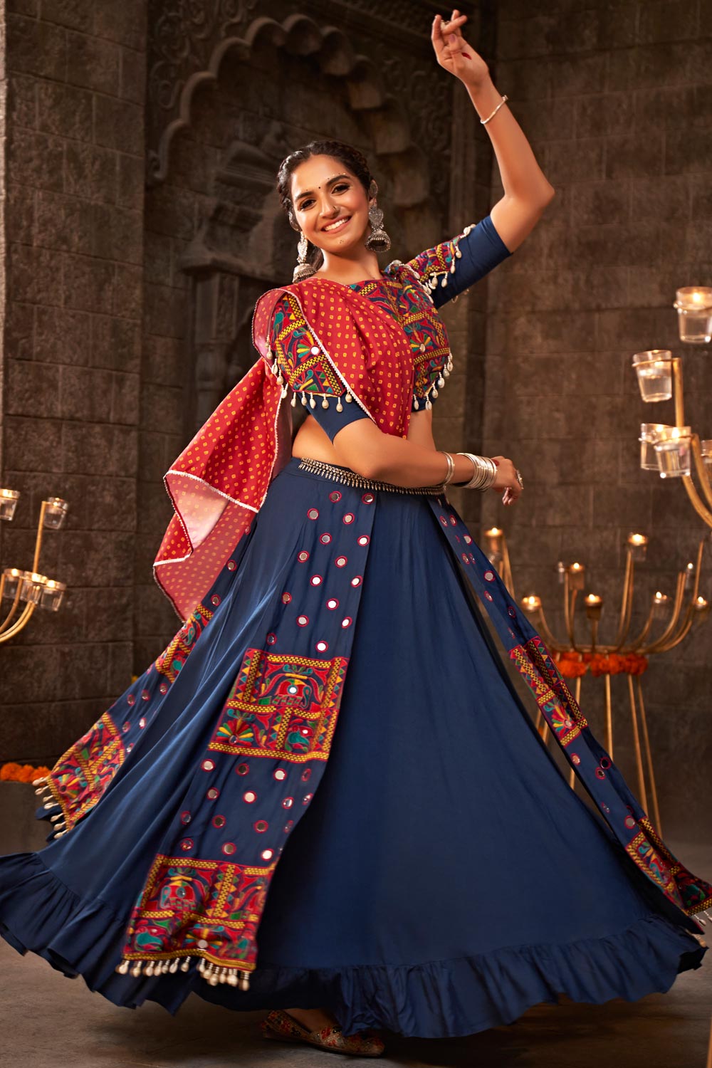 Prussian Blue Embroidered R...