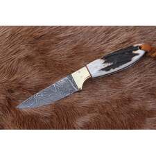 STAG TRACK STEEL – BUCKAROO WESTERN CUTLERY KNIFE WITH DAMASCUS &amp; ANTLER HORN