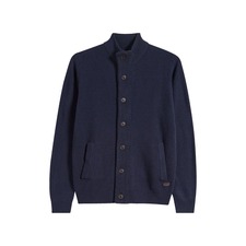 Barbour Wool Button &amp; Zip Front Cardigan, Main, color, Navy