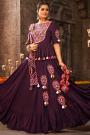 Plum Embroidered Rayon Lehe...