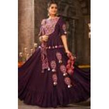 Plum Embroidered Rayon Lehenga Set For Navratri