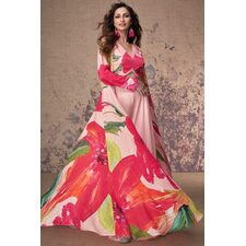 Light Pink Multicolor Crepe Silk Printed &amp; Embroidered Indo Western 3 Piece Set