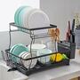 AppleTofu 2 Tier Dish Drainer Rack - Plate, Cutlery, Pots, and Pans Drying Rack for Kitchen with Cup &amp; Glass Holder - Modern Design Drip Tray with Drain Spout - Black