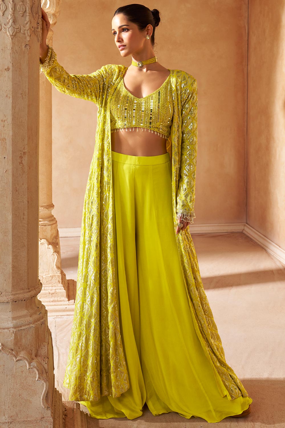Mustard Green Indowestern E...