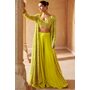 Mustard Green Indowestern Embroidered Georgette 3 Piece Set