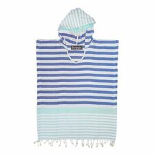Pool Side Fun Starts With Loopys Mint and Denim Blue Kids Hooded Turkish Towel