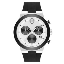 Movado Bold Fusion Chronograph Silicone Strap Watch, 44mm, Main, color, Silver / Black
