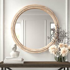 Wood Distressed Room Wall Mirror with Beaded Detailing