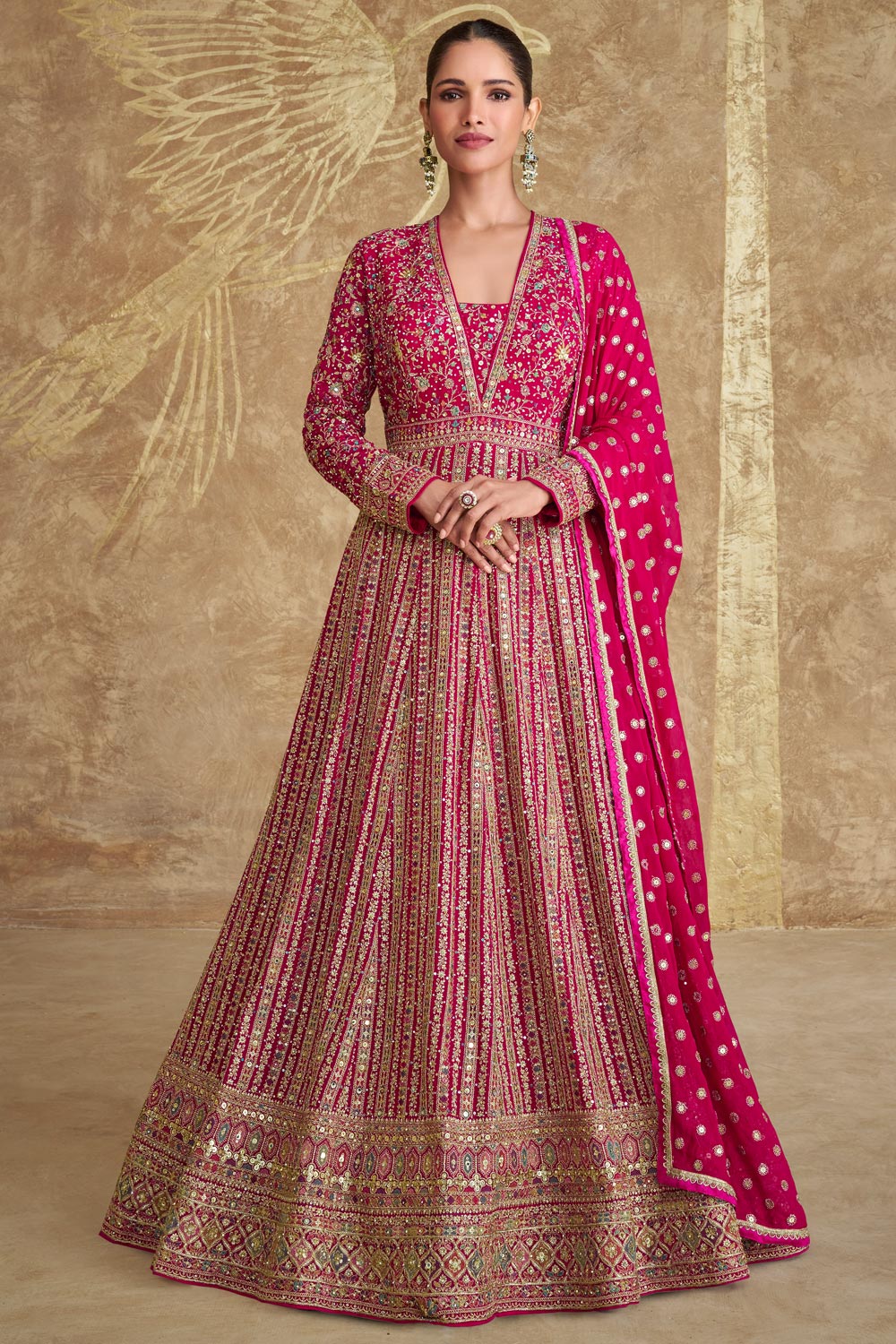 Magenta Pink Georgette Embr...