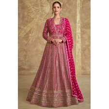 Magenta Pink Georgette Embroidered Anarkali Dress With Dupatta