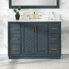 Petrolia 48" Single Bathroom Vanity Set With Grain White Composite Stone Countertop Without Mirror