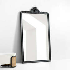 View Levon Black Carved Wood Wide Floor Mirror by Leanne Ford 54.75"x94" - image 1 of 6