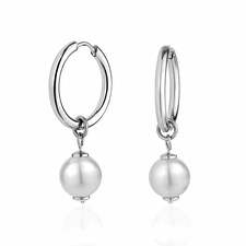 Dangling Crystal Pearl Huggies Stainless Steel Hoop Earrings