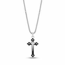 Bold Steel and Black Gothic Cross Engravable Pendant