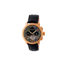 Heritor Automatic Aura Men's Semi-Skeleton Leather-Band Watch, Main, color, Rose Gold/Black