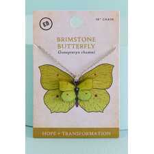 Lime-Green Brimstone Butterfly Necklace/Pendant 