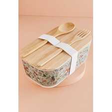 Woodland Creatures Bamboo Bento Box w/ Utensils Set (EB Exclusive) laid out